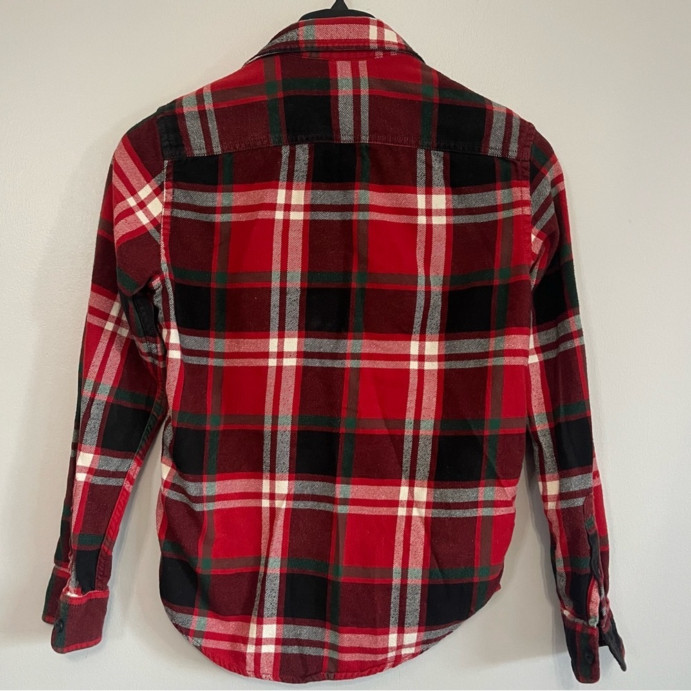🌲 American Eagle Red Plaid Flannel Shirt Men’s XS Athletic Fit Cotton - Picture 4 of 11